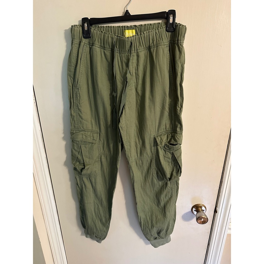 QMack Womens Cargo Jogger Pants Olive Green Elastic Waist Utility Size M